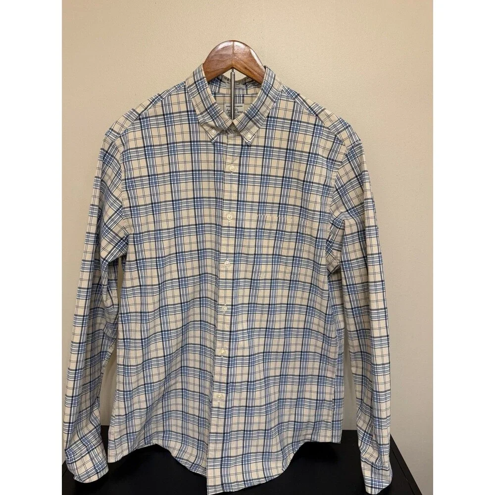 J.CREW Shirt Men’s Long Sleeve Beige Plaid Button Down Cotton Shirt Size Large